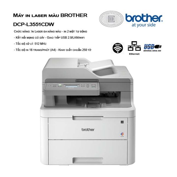 Máy in laser màu Brother DCP-L3551CDW (In wifi, in 2 mặt tự động, Scan,  copy) - Mai Song Nguyễn